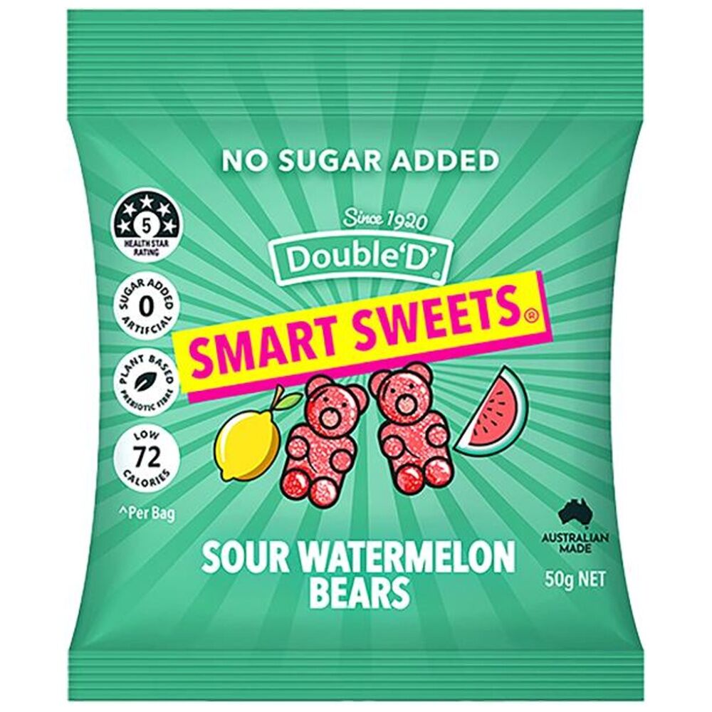 12PK DoubleD Smart Sweets Sour Watermelon 50g Fruit Flavour Gummies