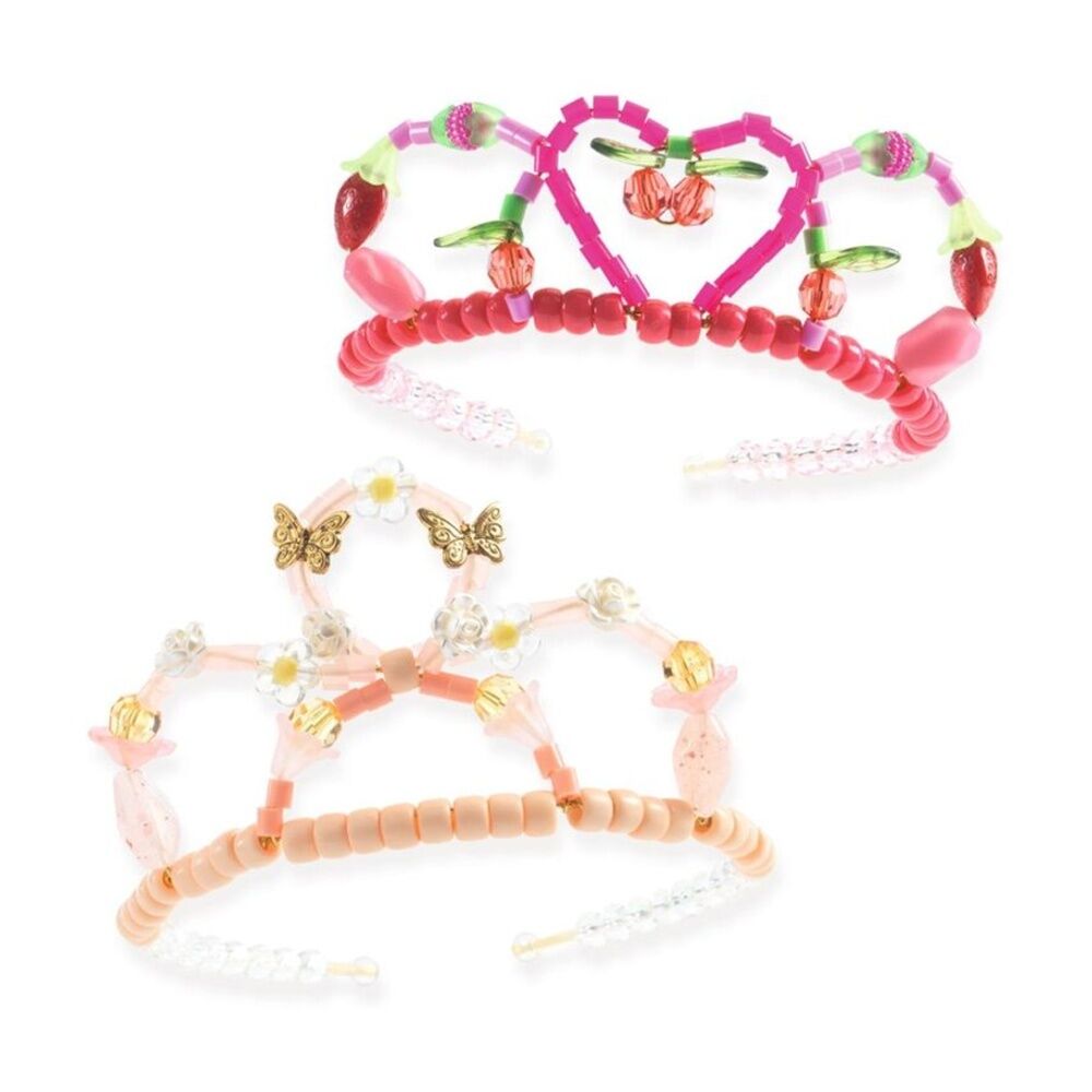 Djeco Duo Of Tiaras Bead Kit With 240 Acrylic Beads & Gold Headb&s Pink