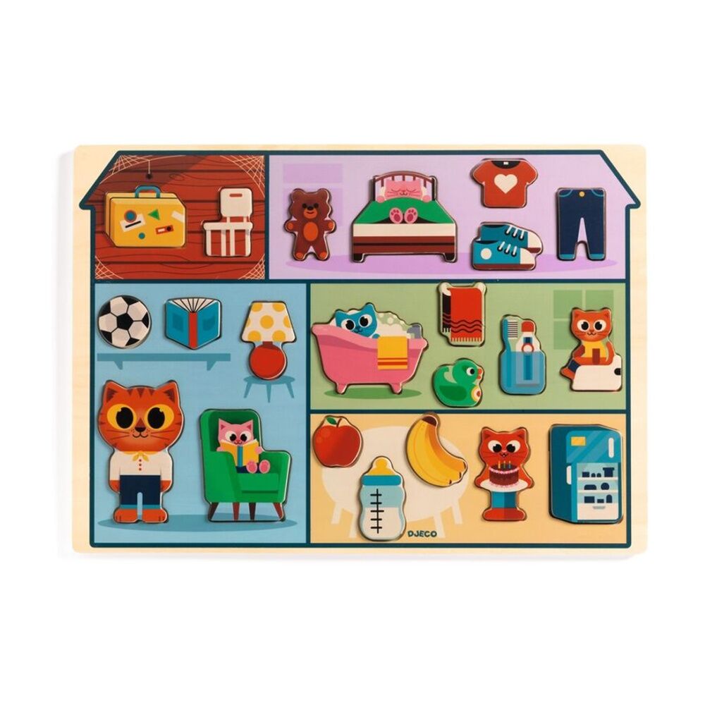 22pc Djeco Wooden House Puzzle Chunky Pieces Kids Toy Fun 2y+