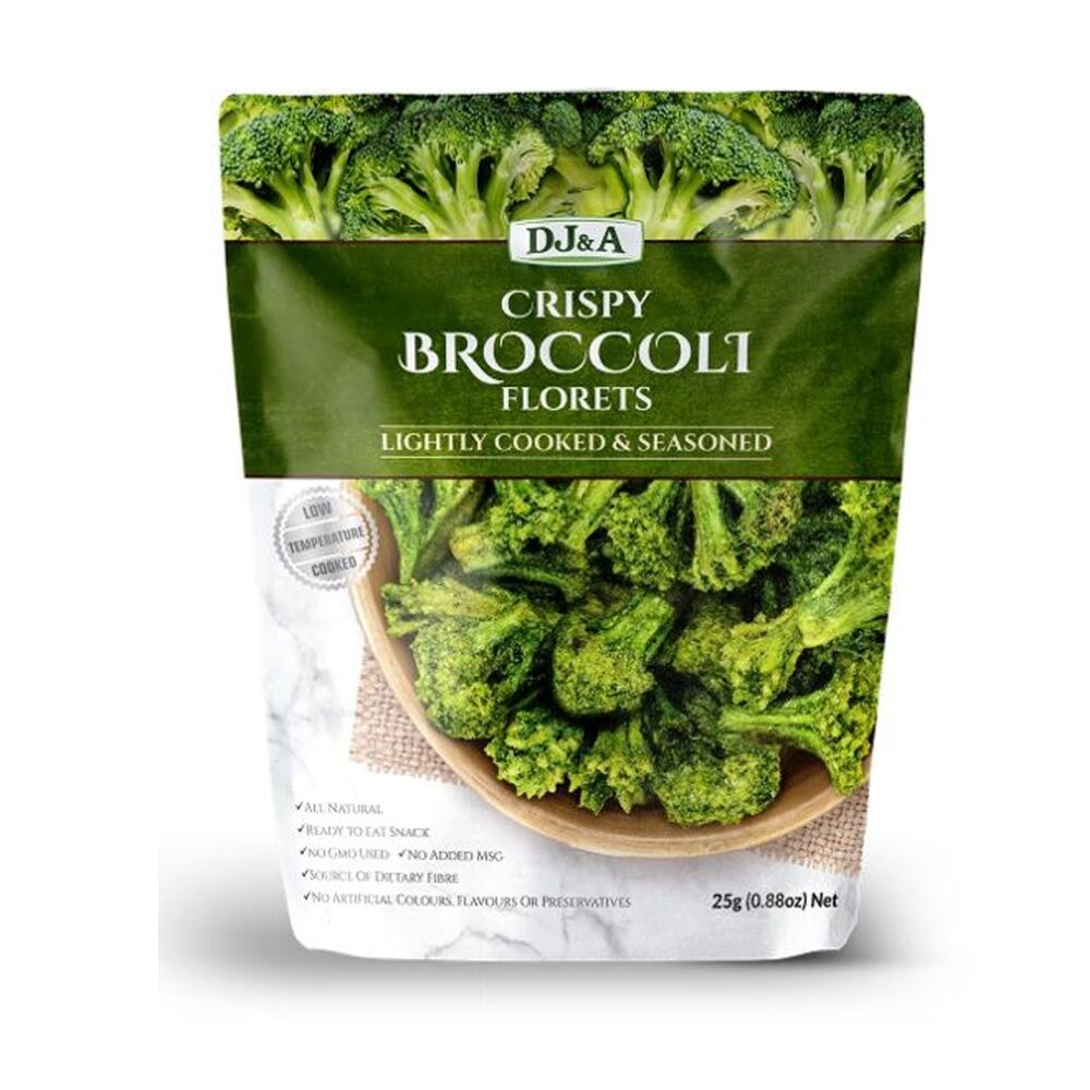 12PK DJ&A Lightly Cooked & Seasoned Crispy Broccoli Florets Crisps 25g Packet