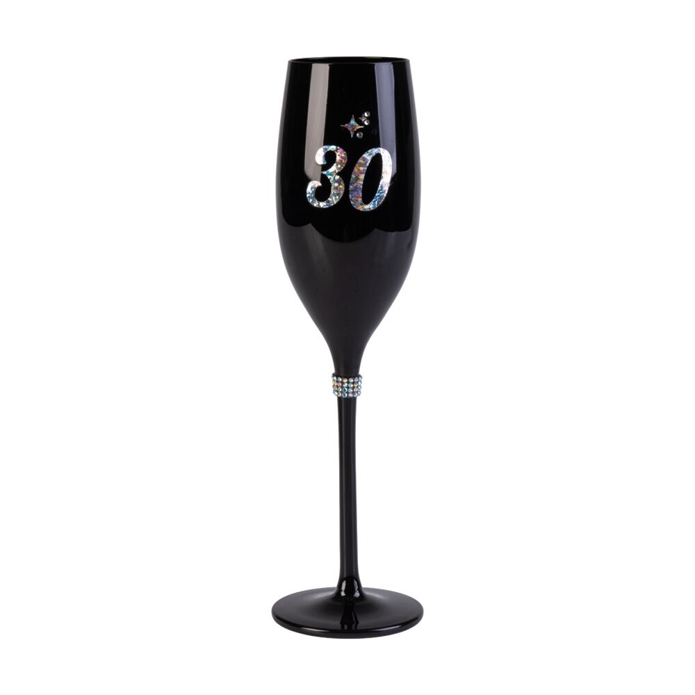 MDI Luxe Champagne Rhinestone Flute Novelty 30th Birthday Glass Black