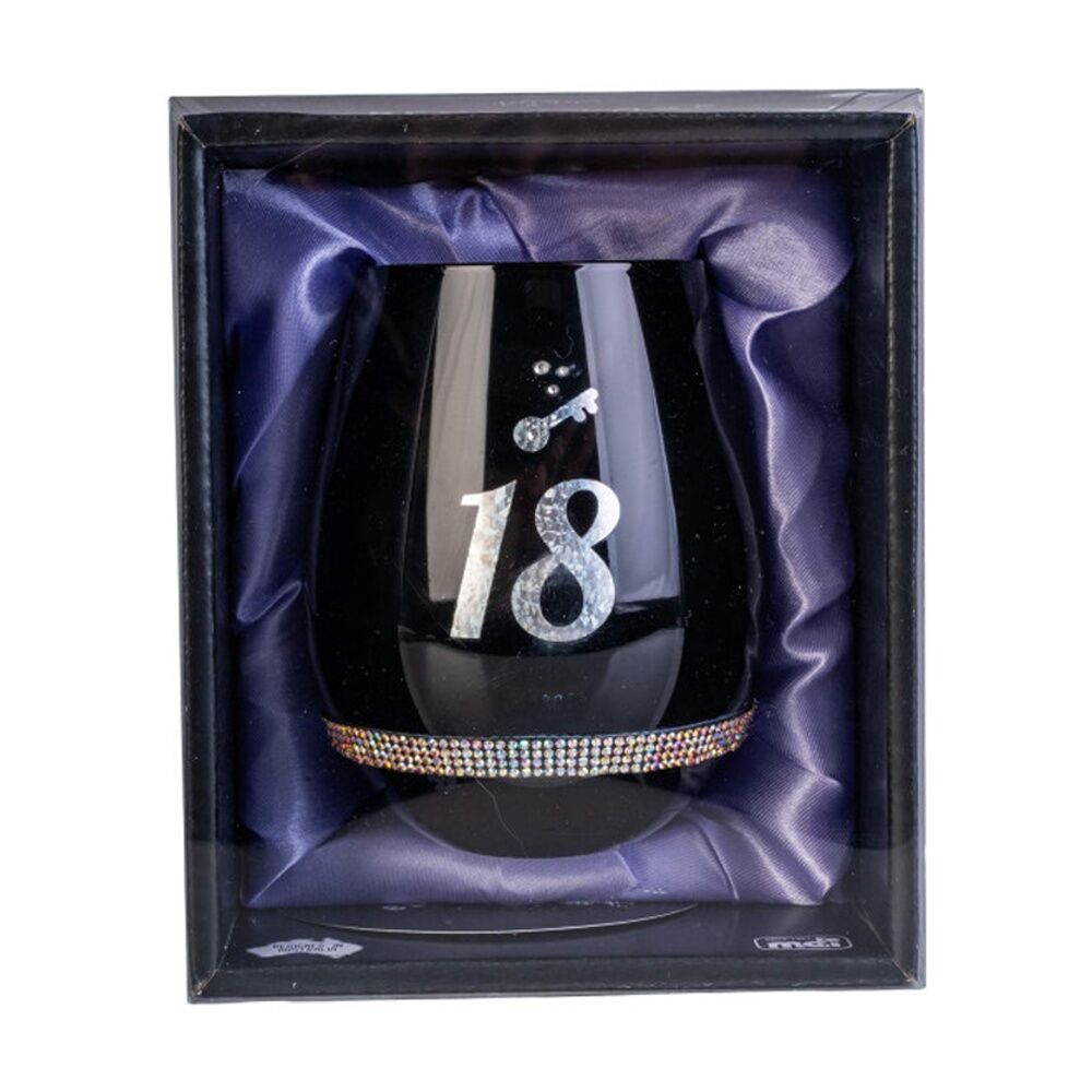 MDI Luxe Stemless Wine Glass Bling Rhinestone 18th Birthday Black
