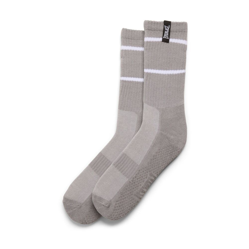 3PK Everlast Yoga Grip Crew Socks Breathable Non-Slip Workout Gear Grey M/L