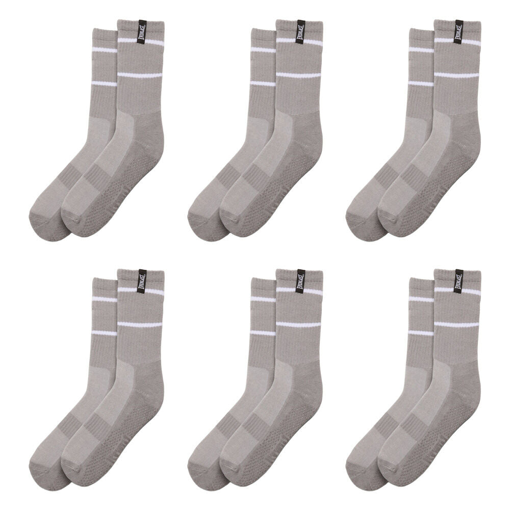 6PK Everlast Yoga Grip Crew Socks Breathable Non-Slip Workout Gear Grey S/M