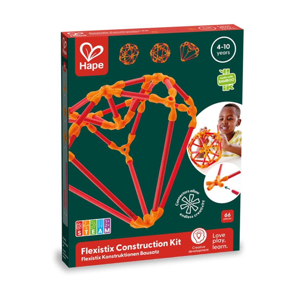2PK Hape Creative Construction Flexistix Toy Kit Bamboo for Kids 4y Orange/Red
