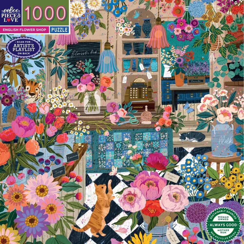 1000pc eeBoo English Flower Shop Puzzle Educational Play 12y+