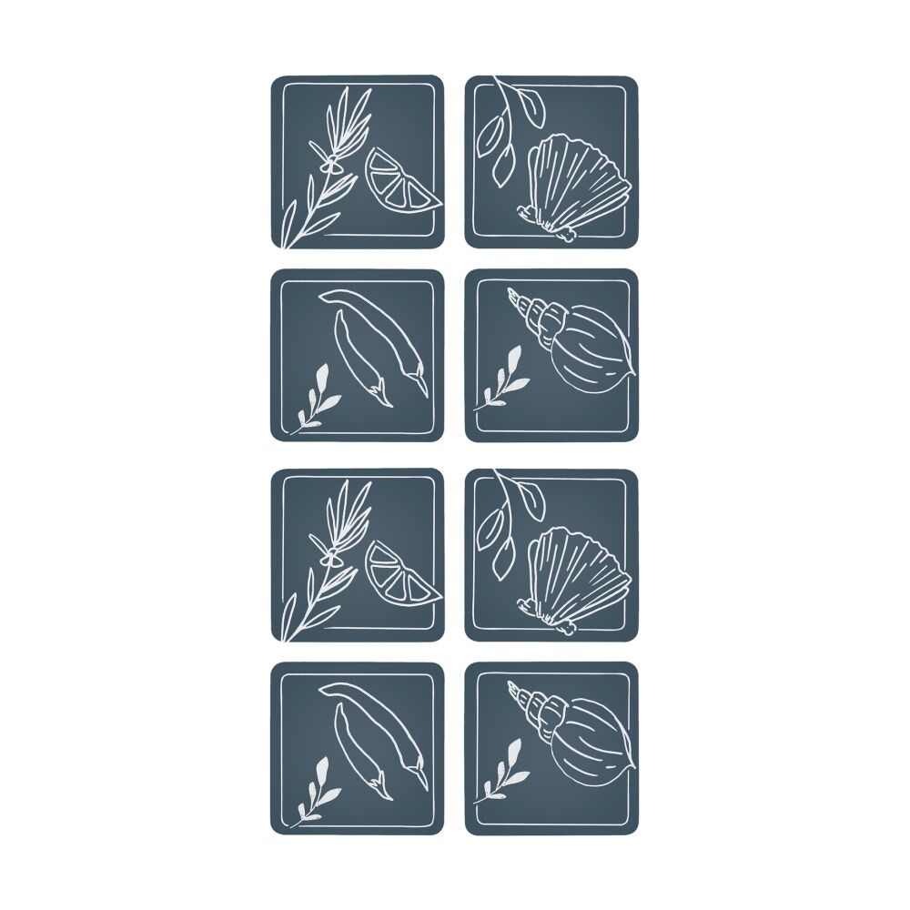 2x 4pc Ecology Ocean Feast Inspired Rectagle Coasters Dark Blue/White 10cm