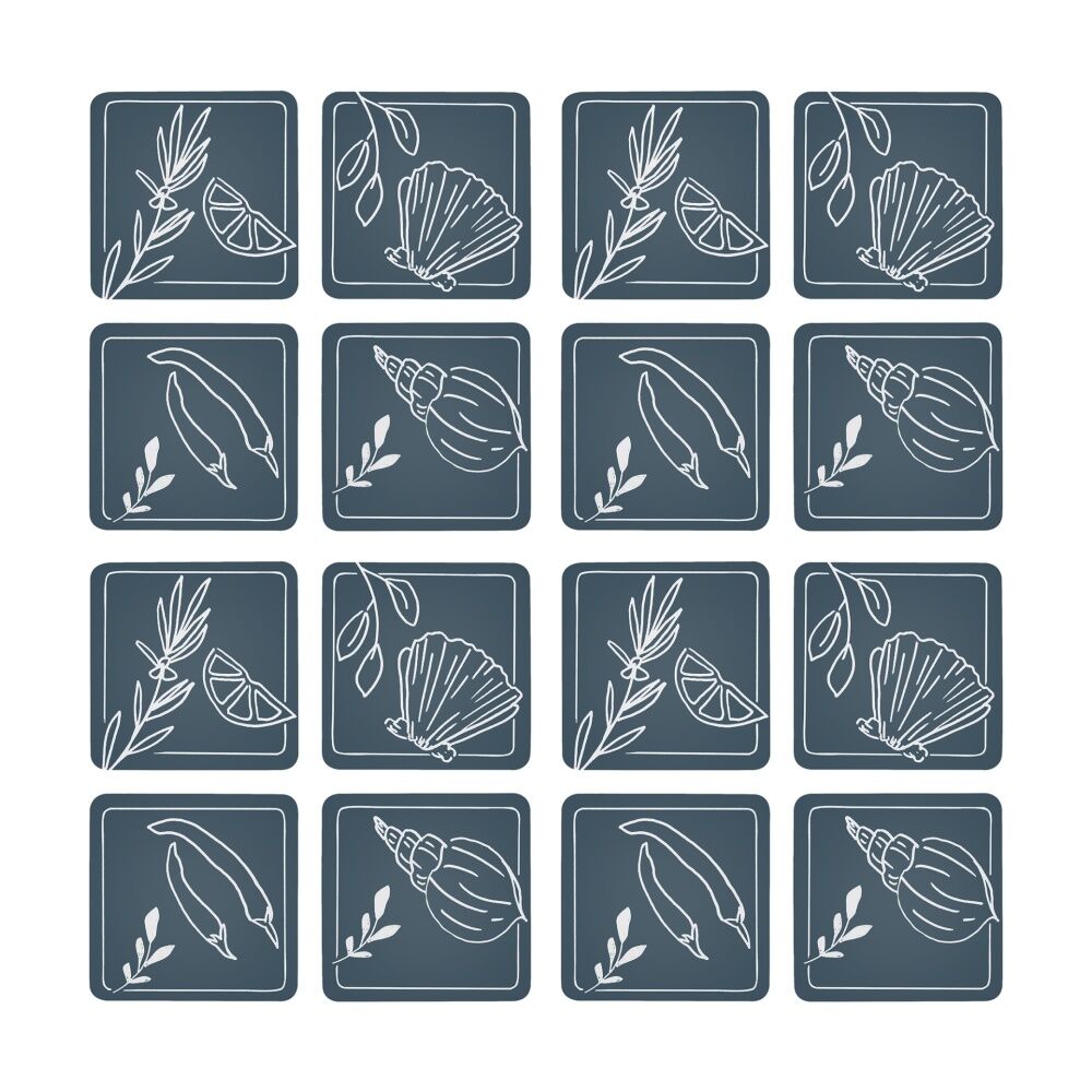 4x 4pc Ecology Ocean Feast Inspired Rectagle Coasters Dark Blue/White 10cm