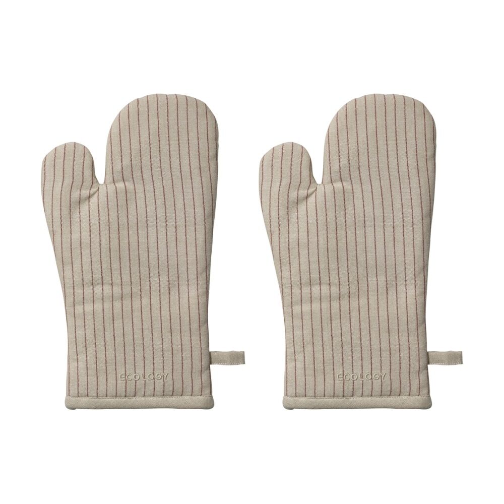 2PK Ecology Tonka 100% Cotton Oven Glove/Mit Biege & Red Sienna Stripe 32x17cm