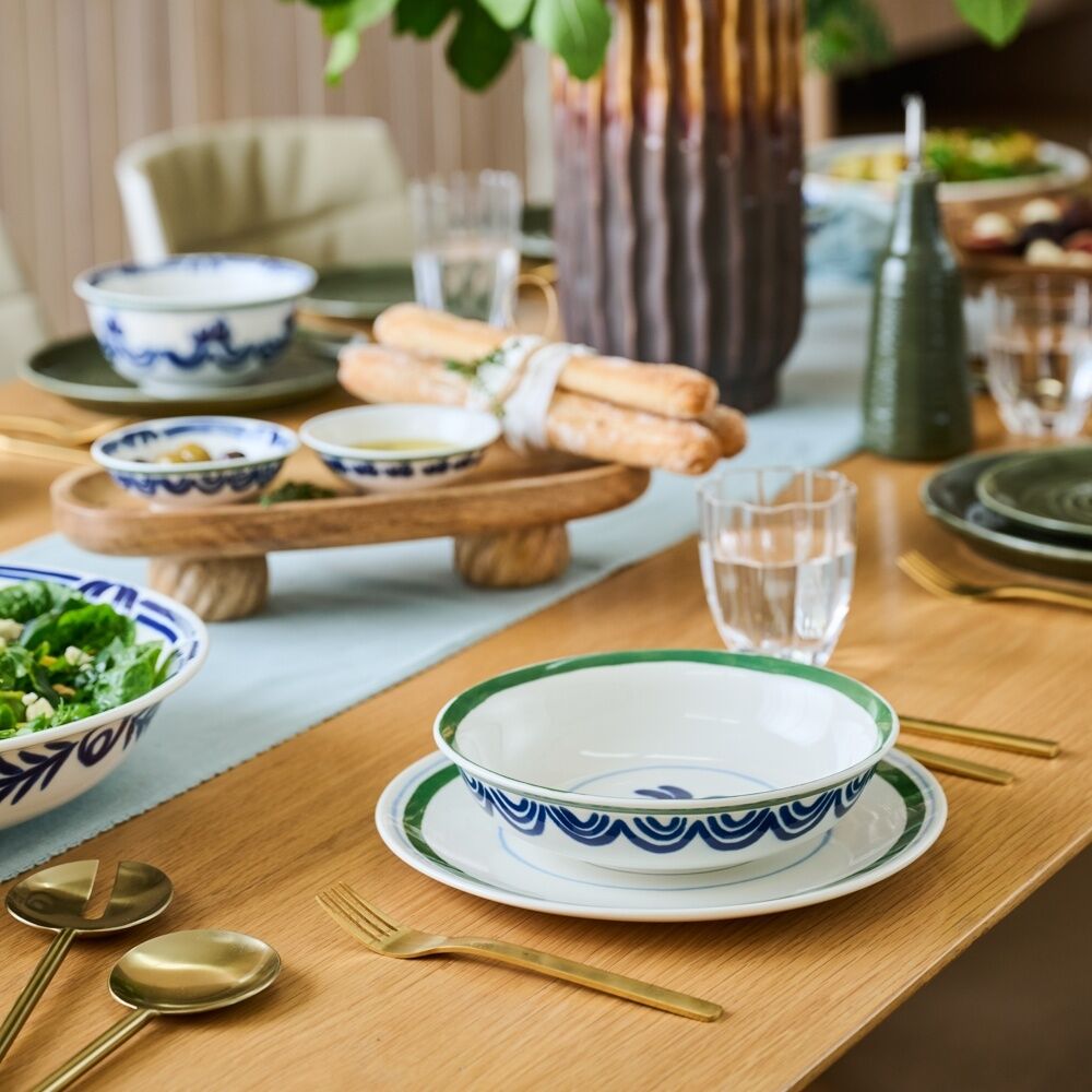 8PK Ecology Laurus Stoneware Bowl Serveware Blue Green Fern Motif 15cm