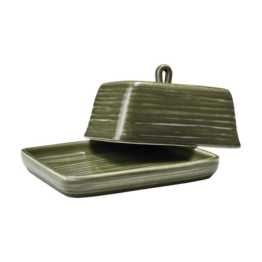 Ecology Ottawa Stoneware Butter Dish Rustic Design Moss Green 15x10.5cm