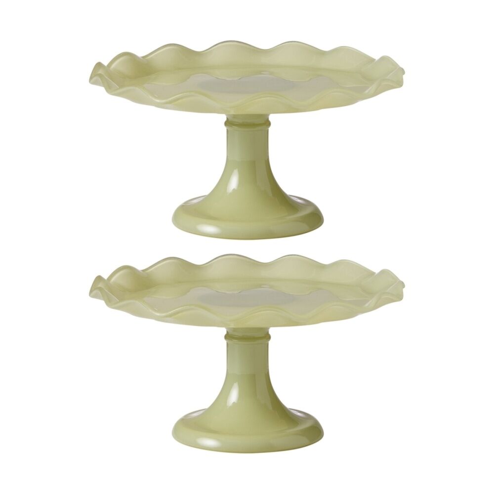 2PK Ecology Ruffle Glass Cake Stand High Gloss Serveware Green Celadon 26x12.5cm