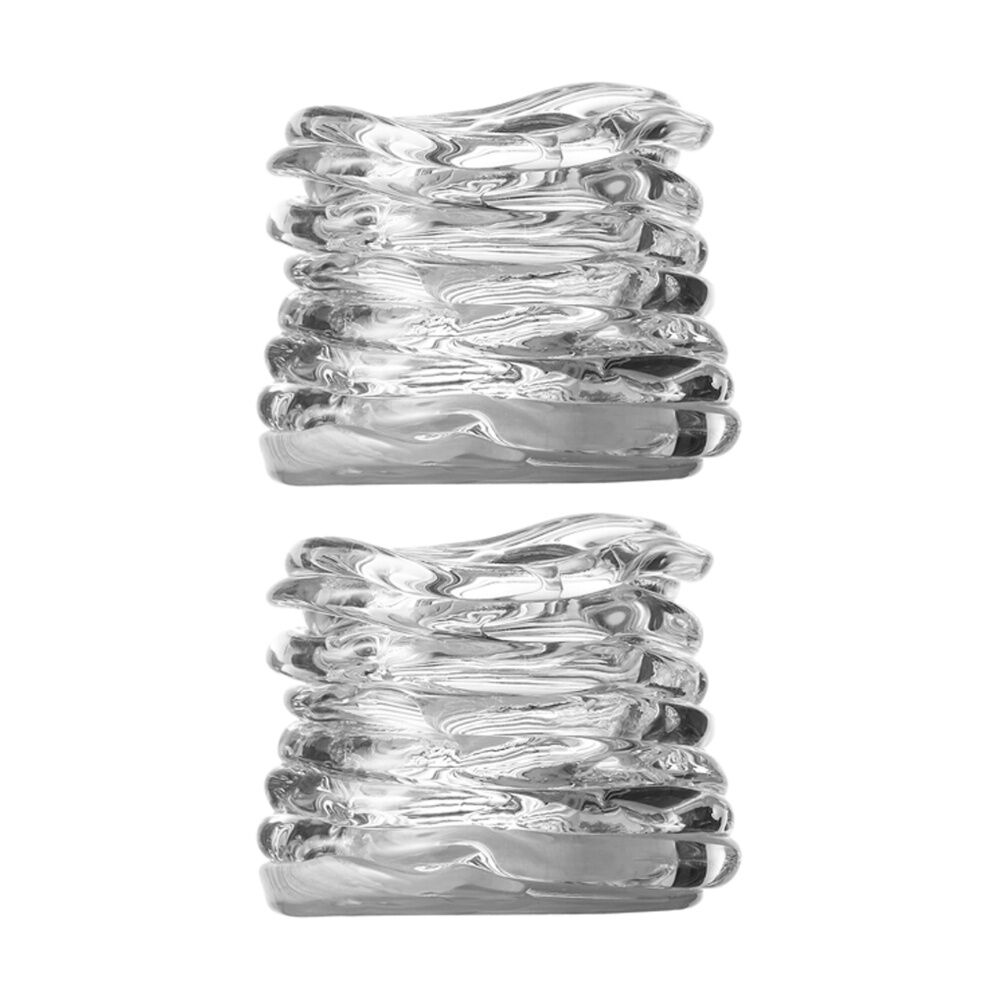 2PK Ecology Curlicue Textured Raised Glass Candle Holder Clear 8cm