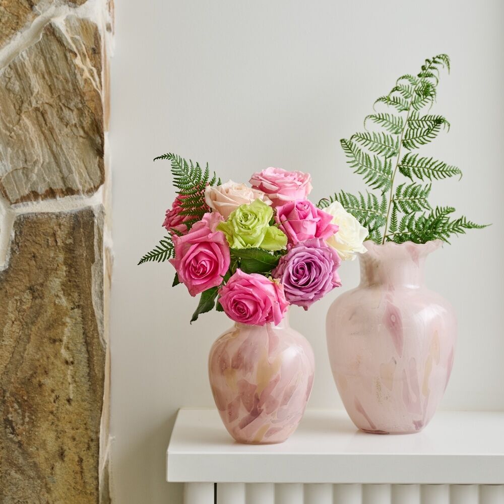 Ecology Frill Rounded Flower Vase Sunset Pink Marble-Look 27cm
