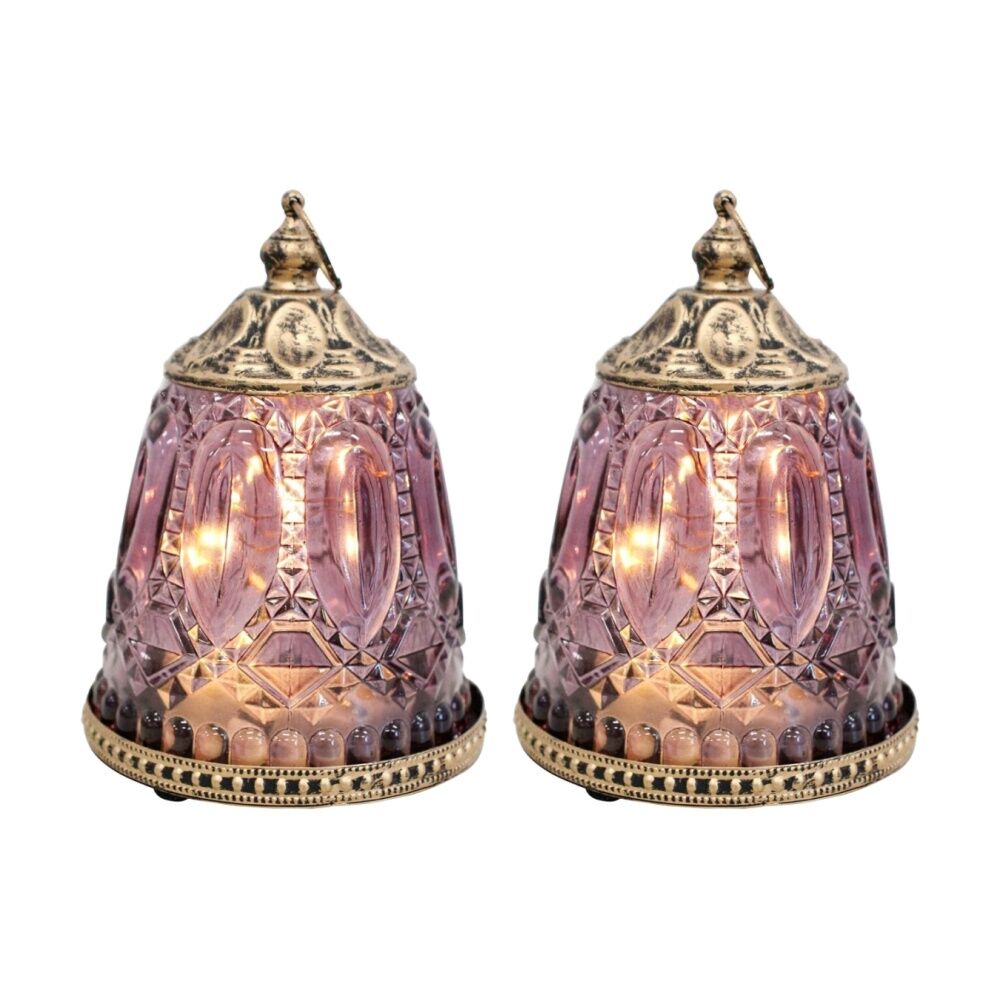 2PK LVD LED Lantern Home Decor Vintage-Inspired Plum/Aged Gold 9x9x13cm