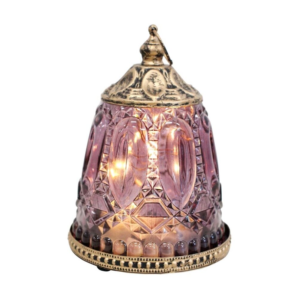 2PK LVD LED Lantern Home Decor Vintage-Inspired Plum/Aged Gold 9x9x13cm