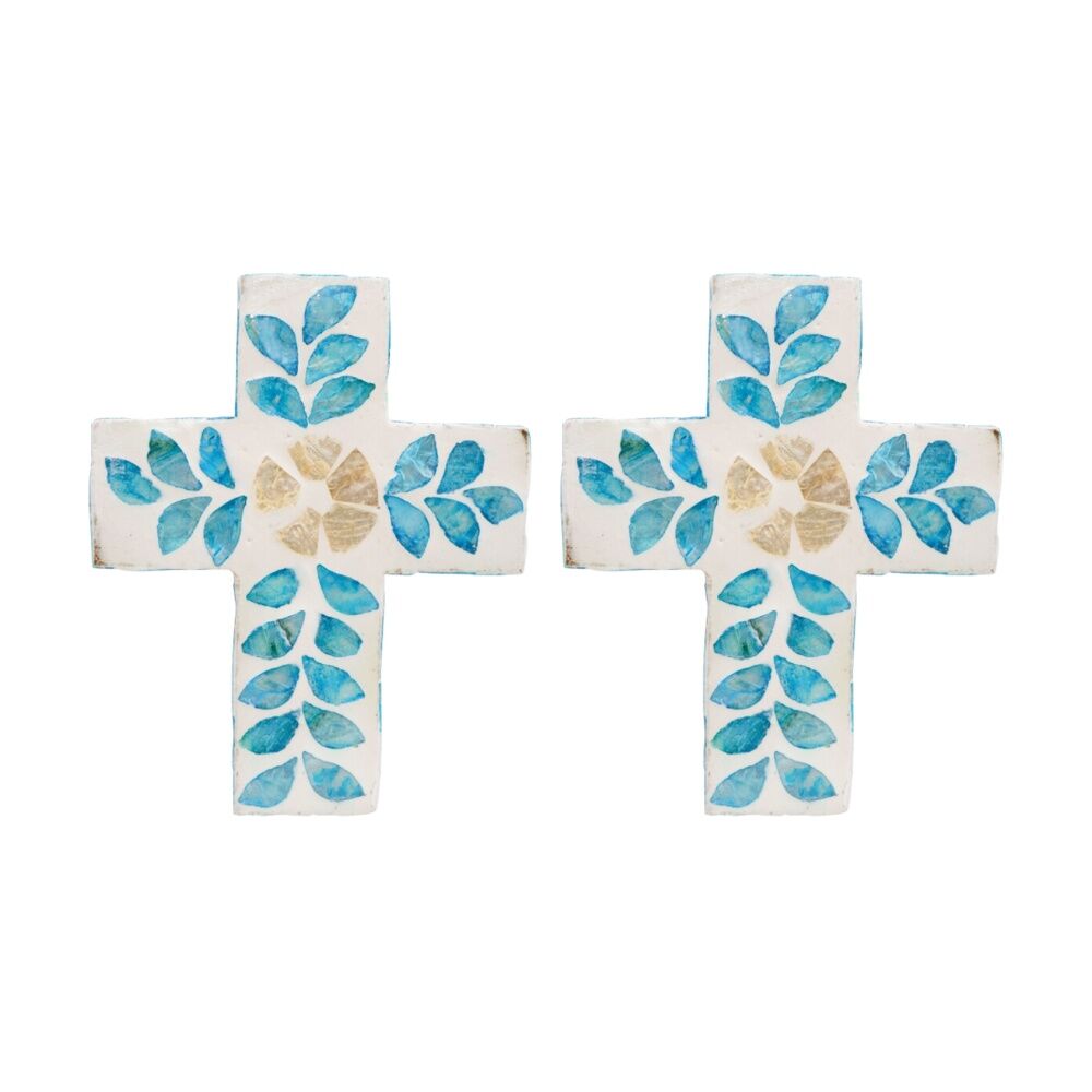 2PK LVD Small Decorative Capiz Shell Leaf Cross Home & Living Decor 15x12x2cm