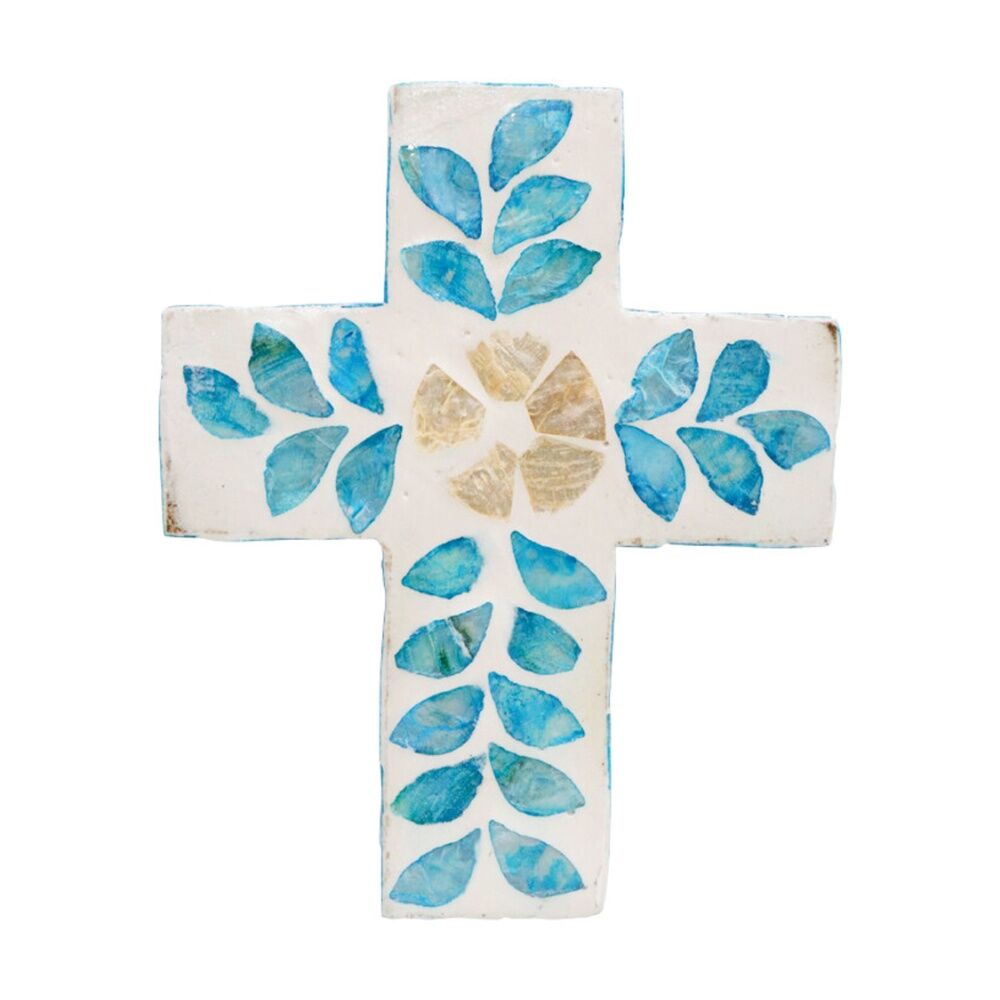 2PK LVD Small Decorative Capiz Shell Leaf Cross Home & Living Decor 15x12x2cm