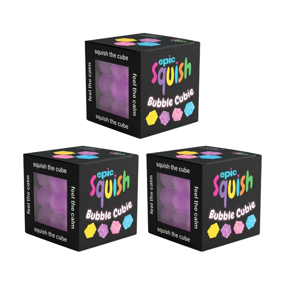 3PK Epic Squish Bubble Cubie Assrtd Soft Textured Sensory Toy Kids 3y+