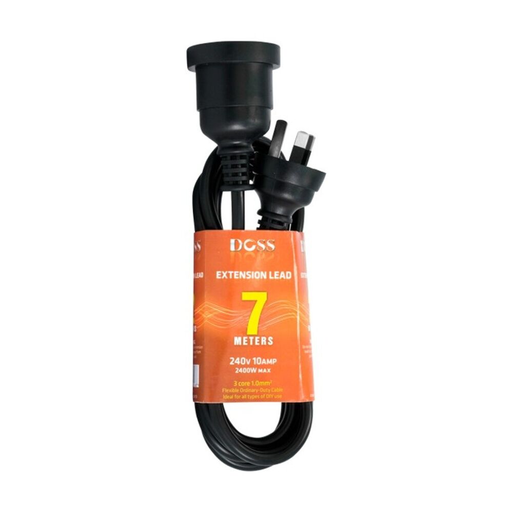 4PK Doss 7M Power Extension Lead Black 7 Metre Cord 2400W PVC Australia