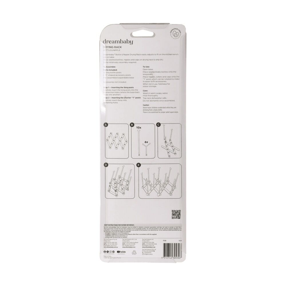 Dreambaby Foldable Baby Bottle Drying Rack Dishwasher Safe White