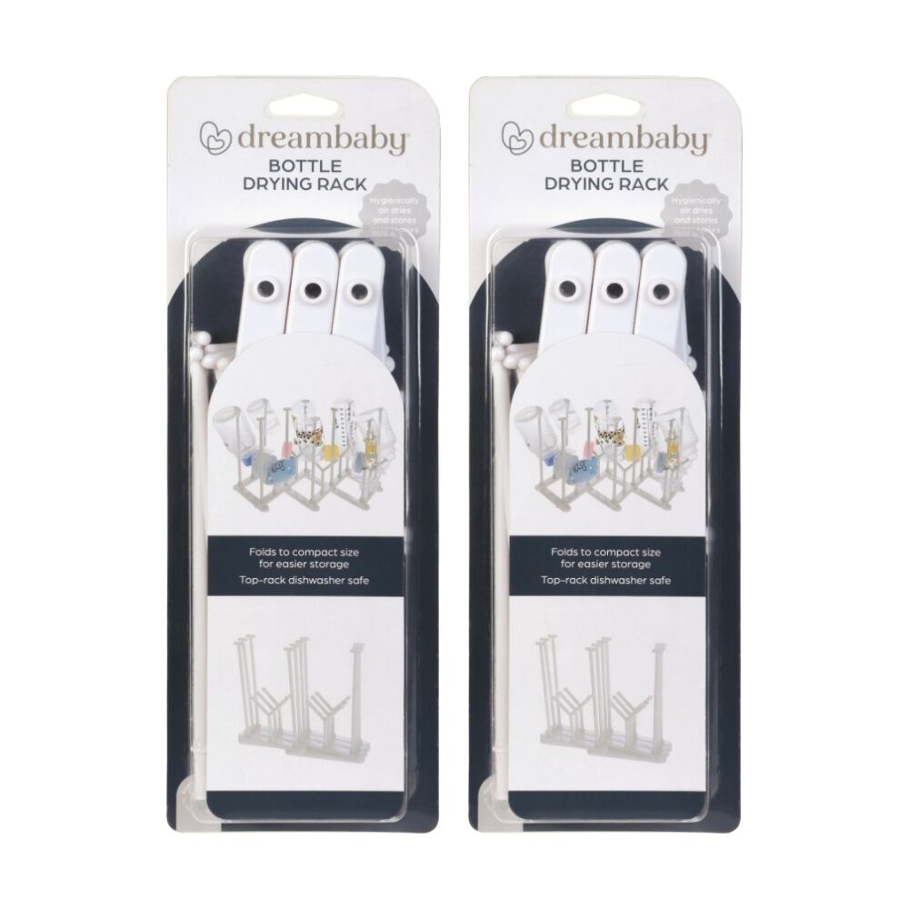 2PK Dreambaby Foldable Baby Bottle Drying Rack Dishwasher Safe White