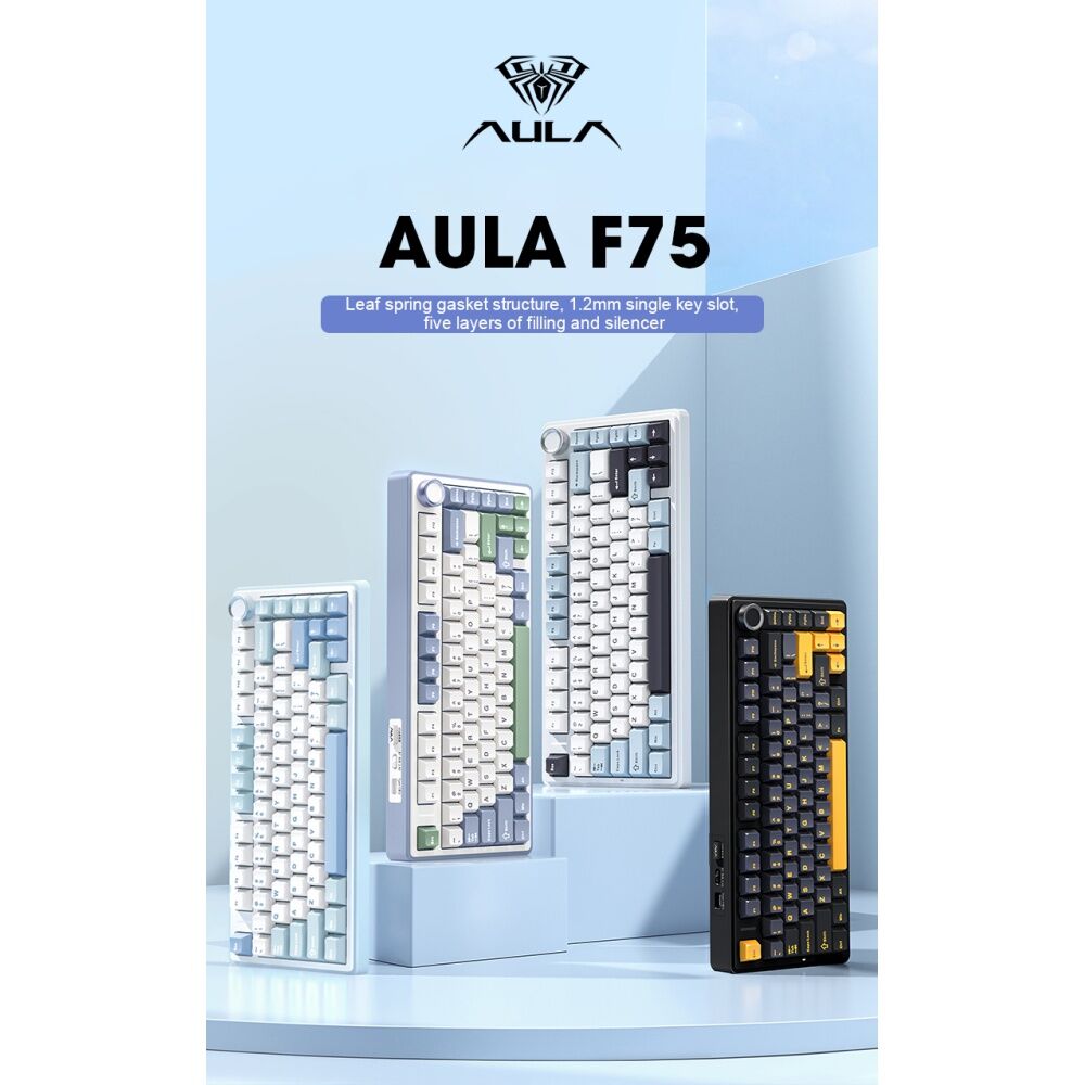 AULA F75 Wireless Type-C Tri-Mode Gasket Mechanical Keyboard White