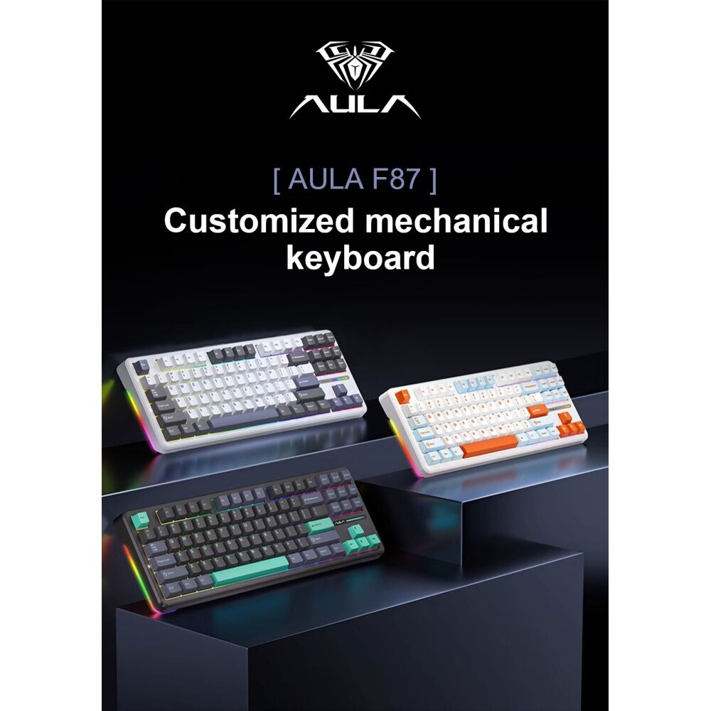 AULA F87 Wireless Tri-Mode Gasket Mechanical Keyboard Black/White/Green
