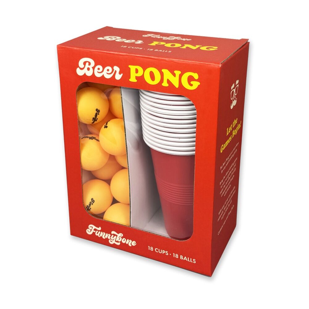 2x Funnybone Classic Beer Pong Party Game Set With Cups And Balls Orange