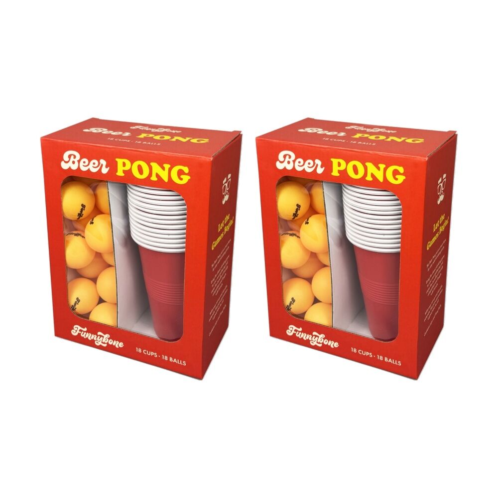 2x Funnybone Classic Beer Pong Party Game Set With Cups And Balls Orange