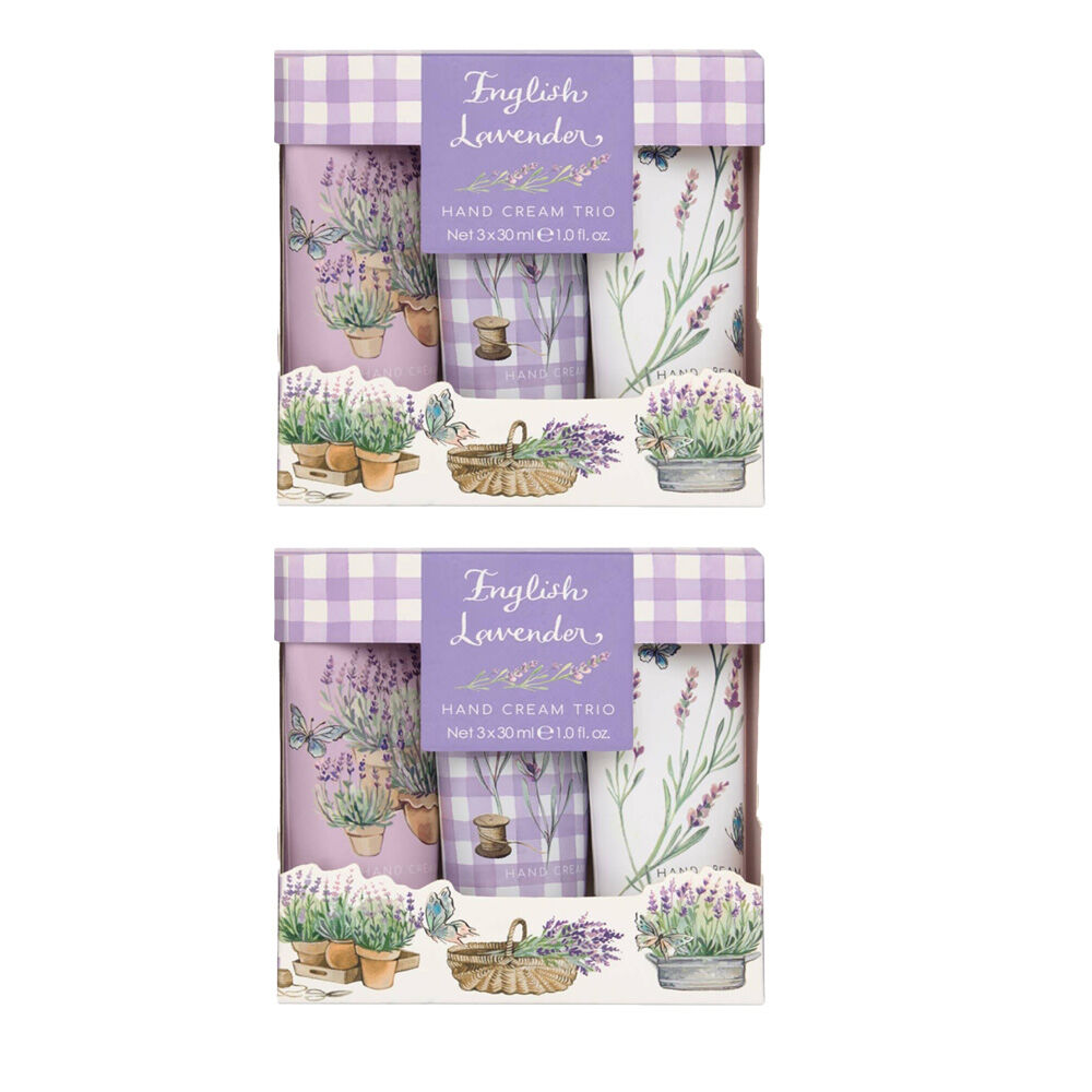 2x 3pc Heathcote & Ivory English Lavender Hand Cream Trio Travel 30ml