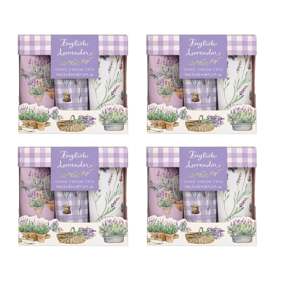 4x 3pc Heathcote & Ivory English Lavender Hand Cream Trio Travel 30ml