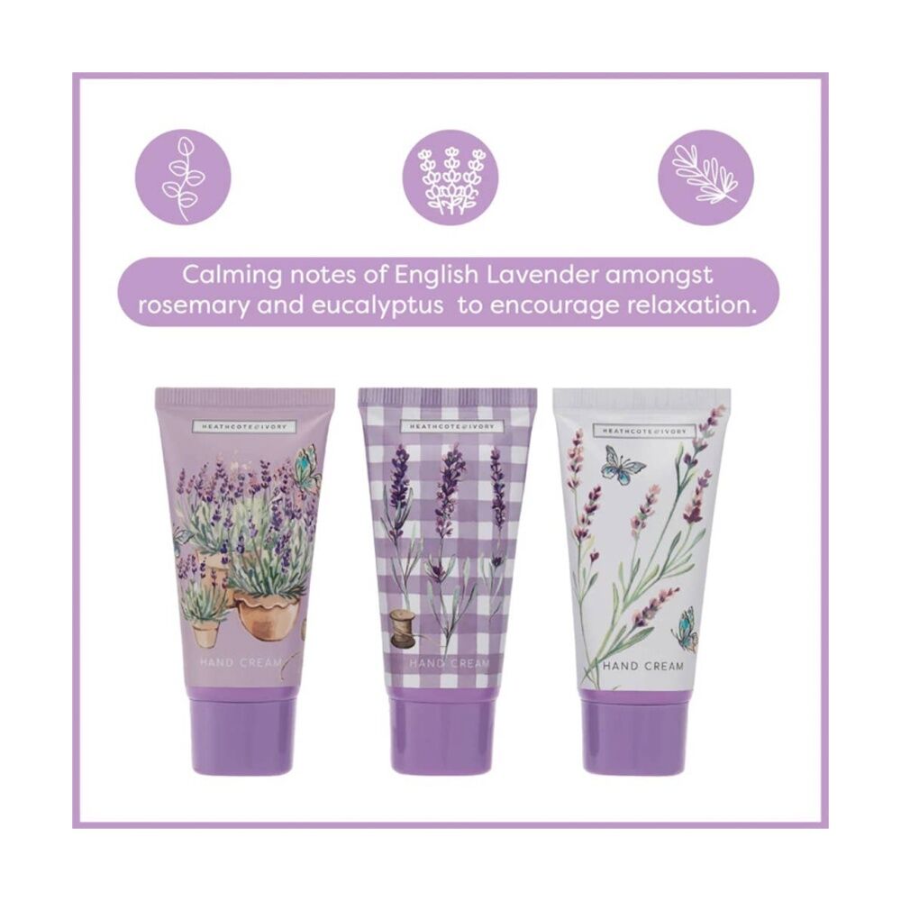 3pc Heathcote & Ivory English Lavender Hand Cream Trio Travel 30ml