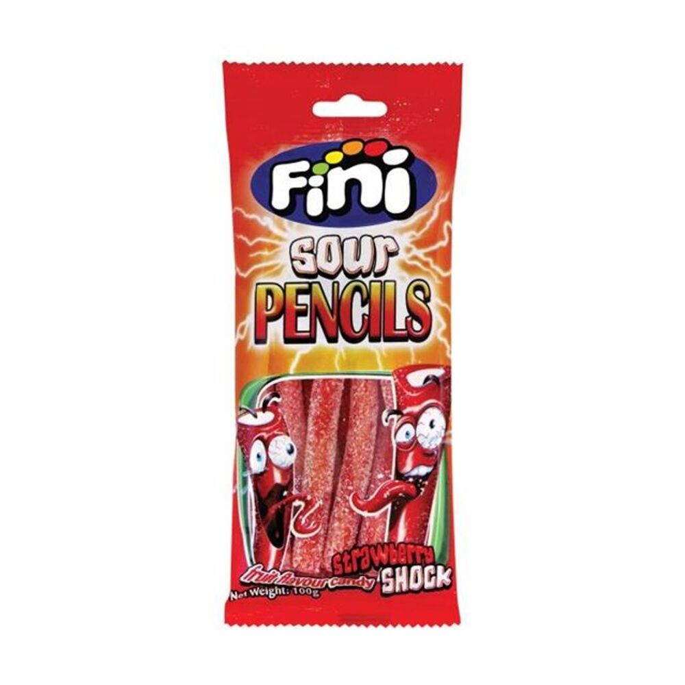16PK Fini Strawberry Sour Pencil 100g Fruit Flavour Lollies/Gummies