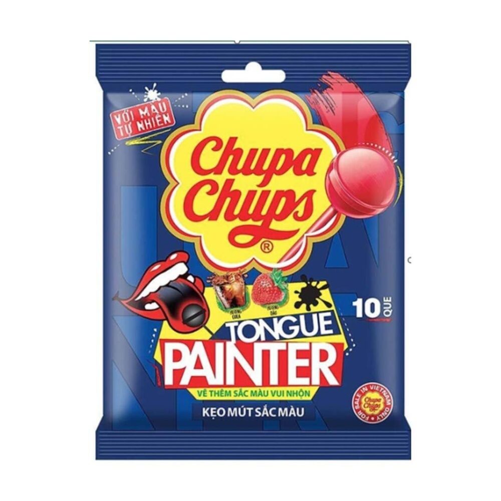 10PK Chupa Chups Tongue Painter Sour Lollipops Colourful Sweets Pack 93g