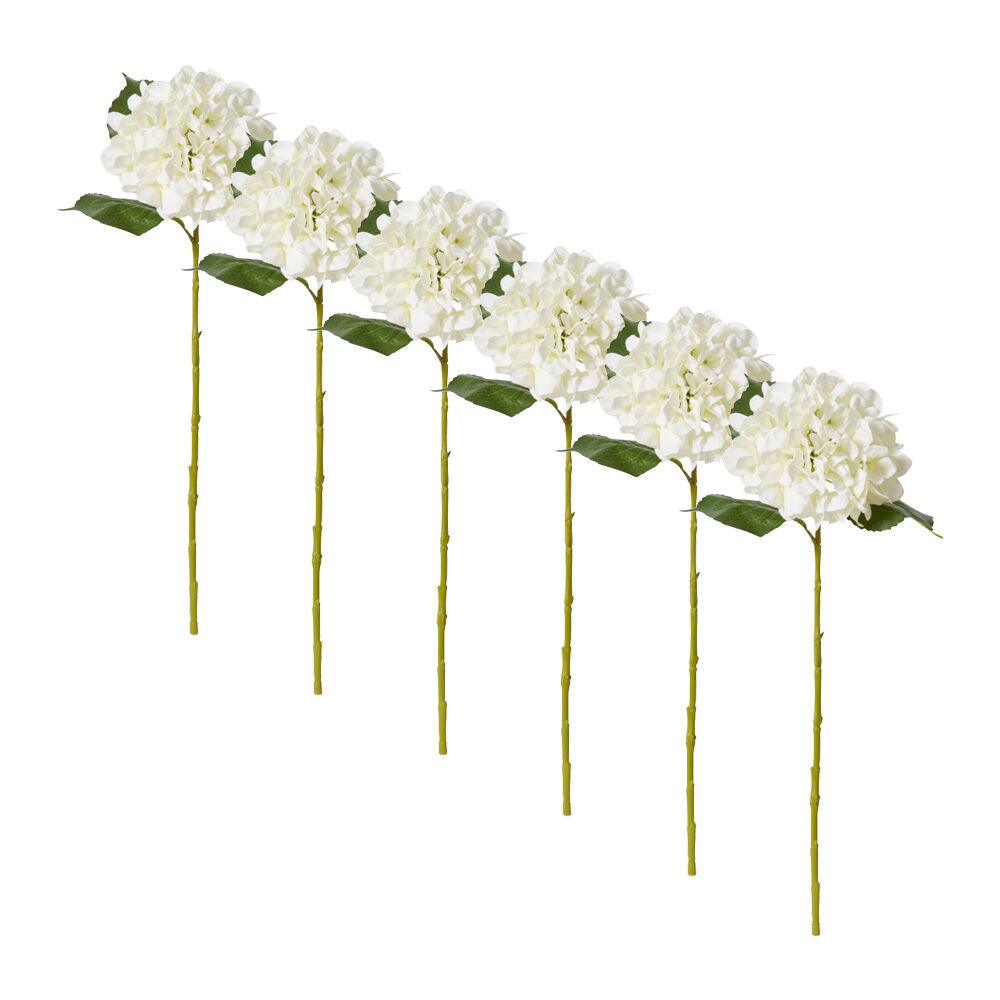 6PK E Style Hydrangea Classic Small Stem Artificial Flower White 20x20x61cm