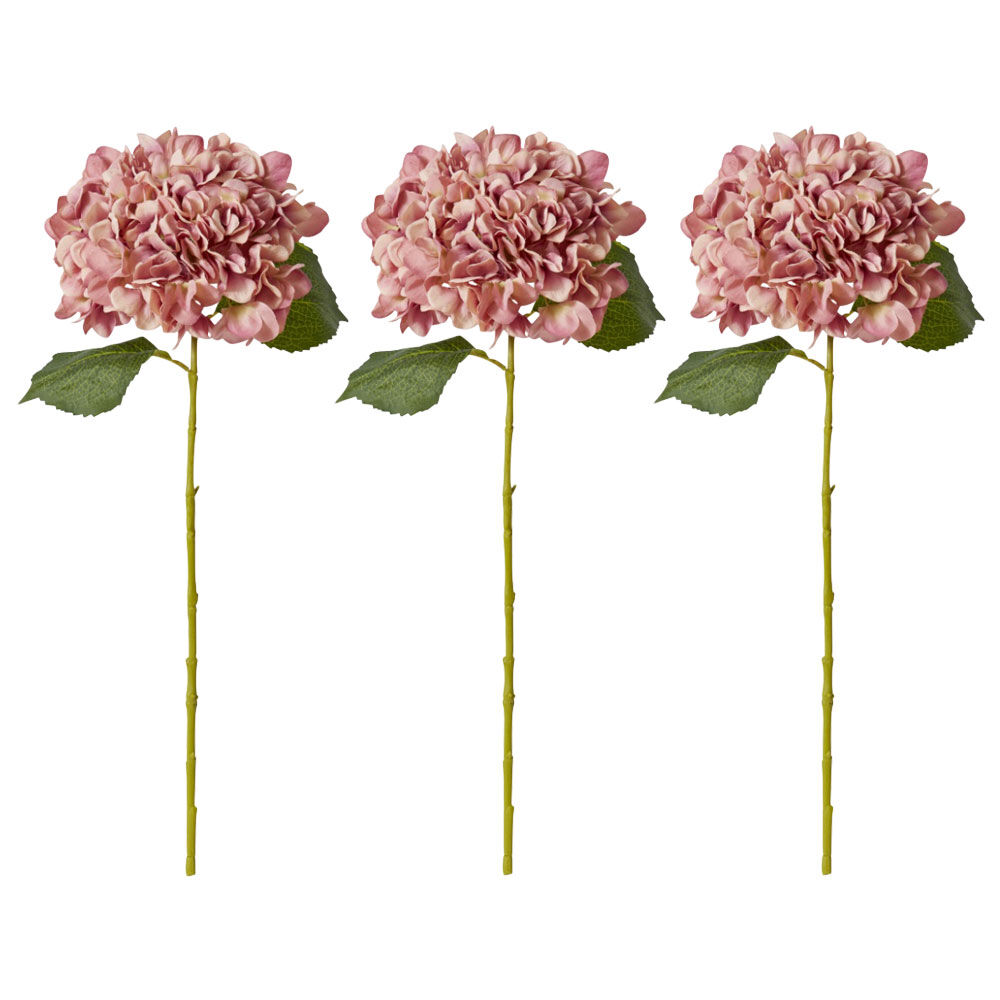3PK E Style Hydrangea Classic Large Stem Artificial Flower Dusty Pink 23x23x65cm