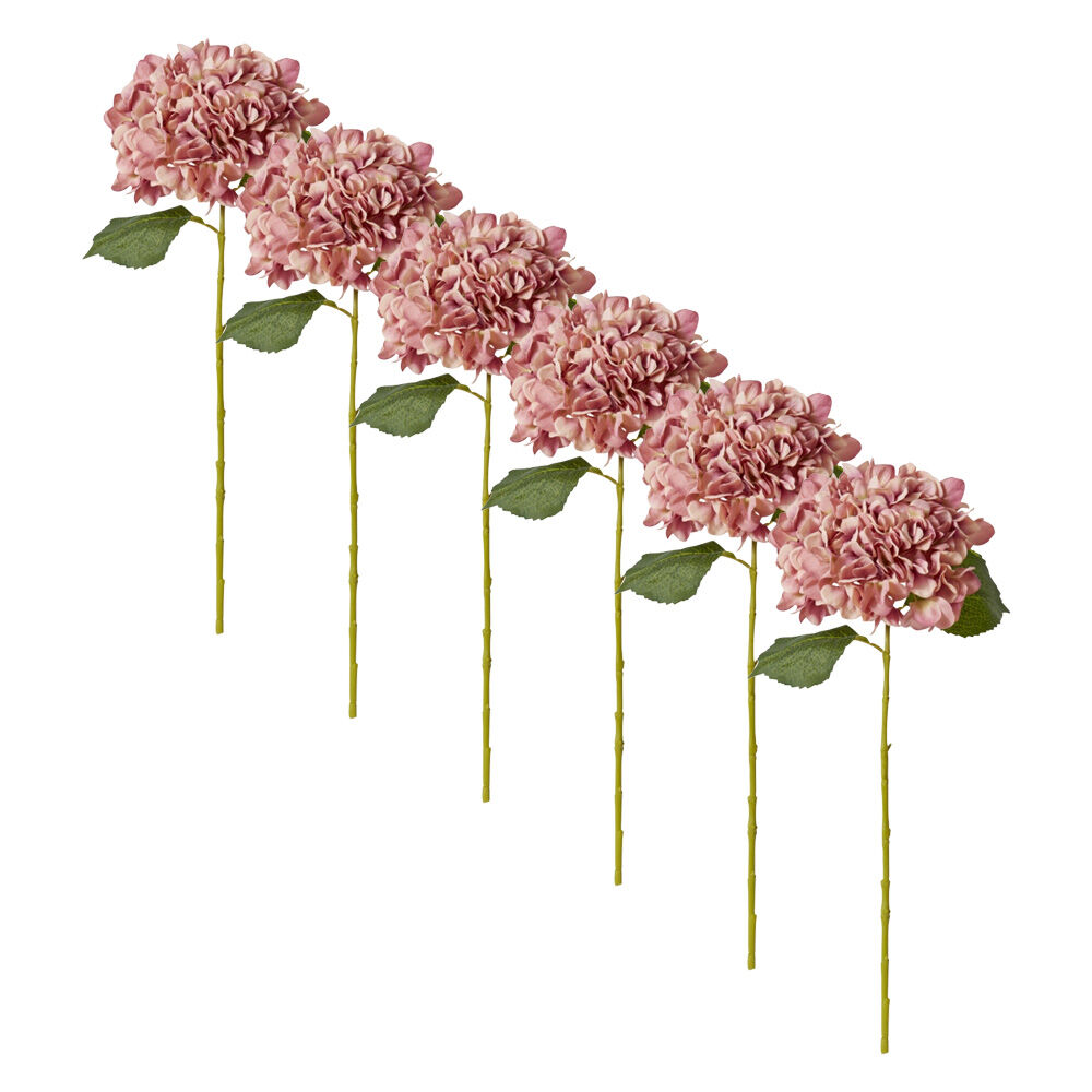 6PK E Style Hydrangea Classic Large Stem Artificial Flower Dusty Pink 23x23x65cm
