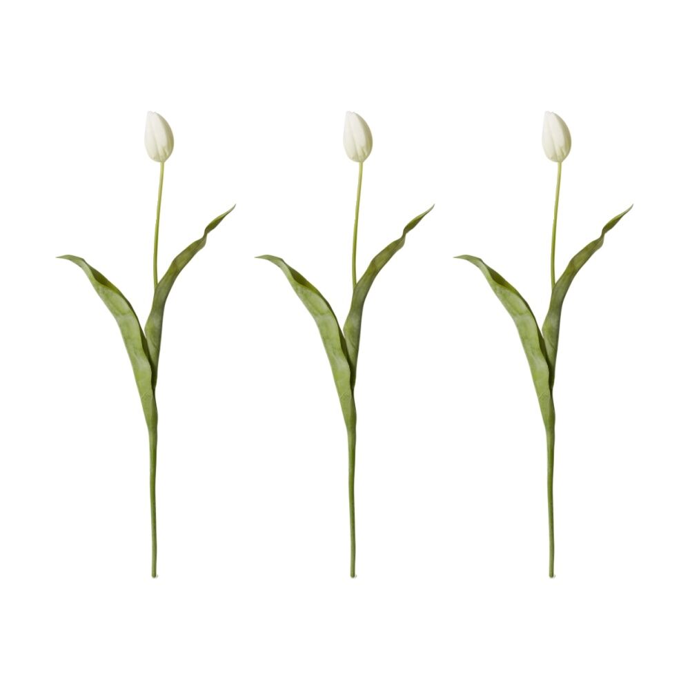 3PK E Style Tulip Stem Durable Artificial Flower Decor White 9x3x74cm
