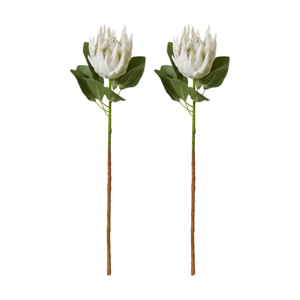 2PK E Style Protea King Stem Artificial Flower Off White 20x13x74cm