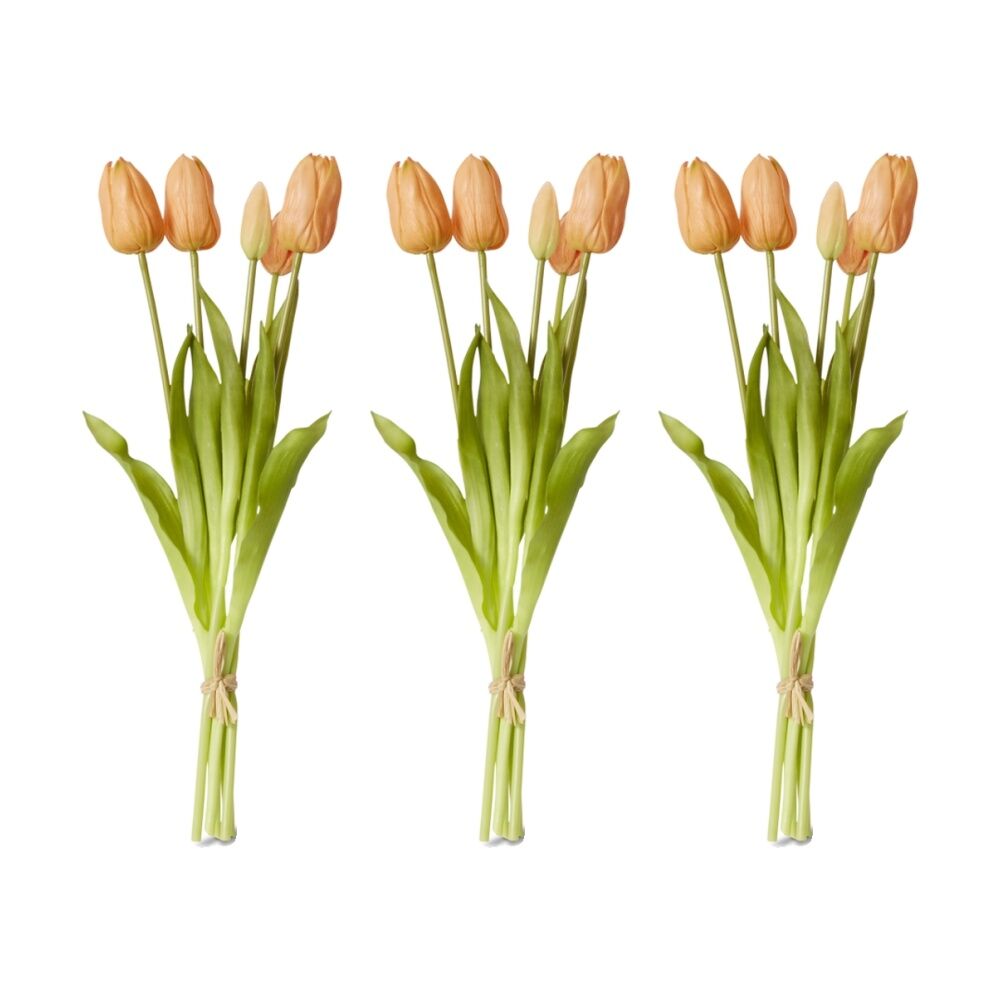 3PK E Style Tulip Durable Decor Artificial Flower Bundle Apricot 12x12x40cm