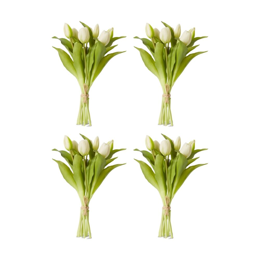4PK E Style Tulip Petite Artificial Flower Bundle White 22x22x30cm