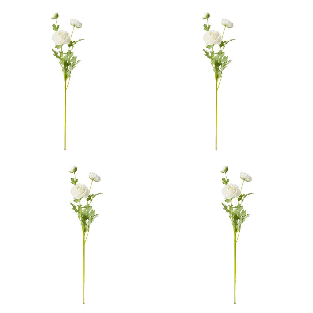 4PK E Style Ranunculus Floral Stem Spray Artificial Flower White 20x18x64cm