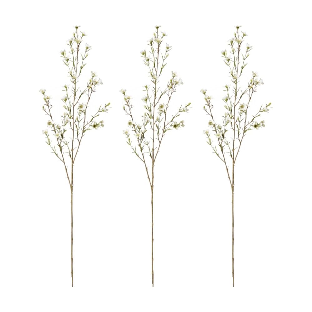 3PK E Style Wax Flower Spray Durable Artificial Floral Stem White 20x5x79cm