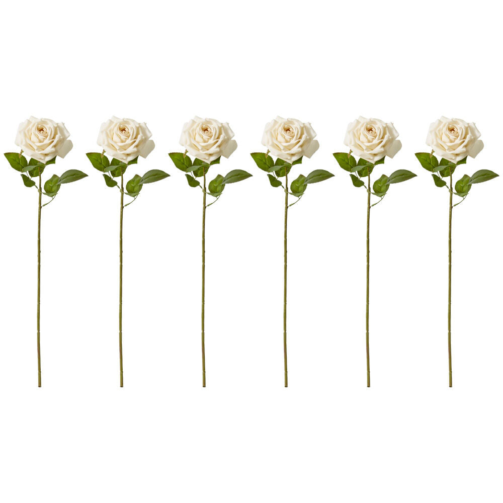 6PK E Style Rose Garden Stem Durable Artificial Flower Champagne 22x14x66cm