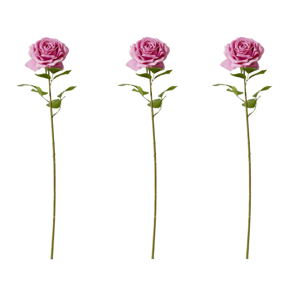 3PK E Style Rose Garden Stem Durable Artificial Flower Mauve 22x14x66cm