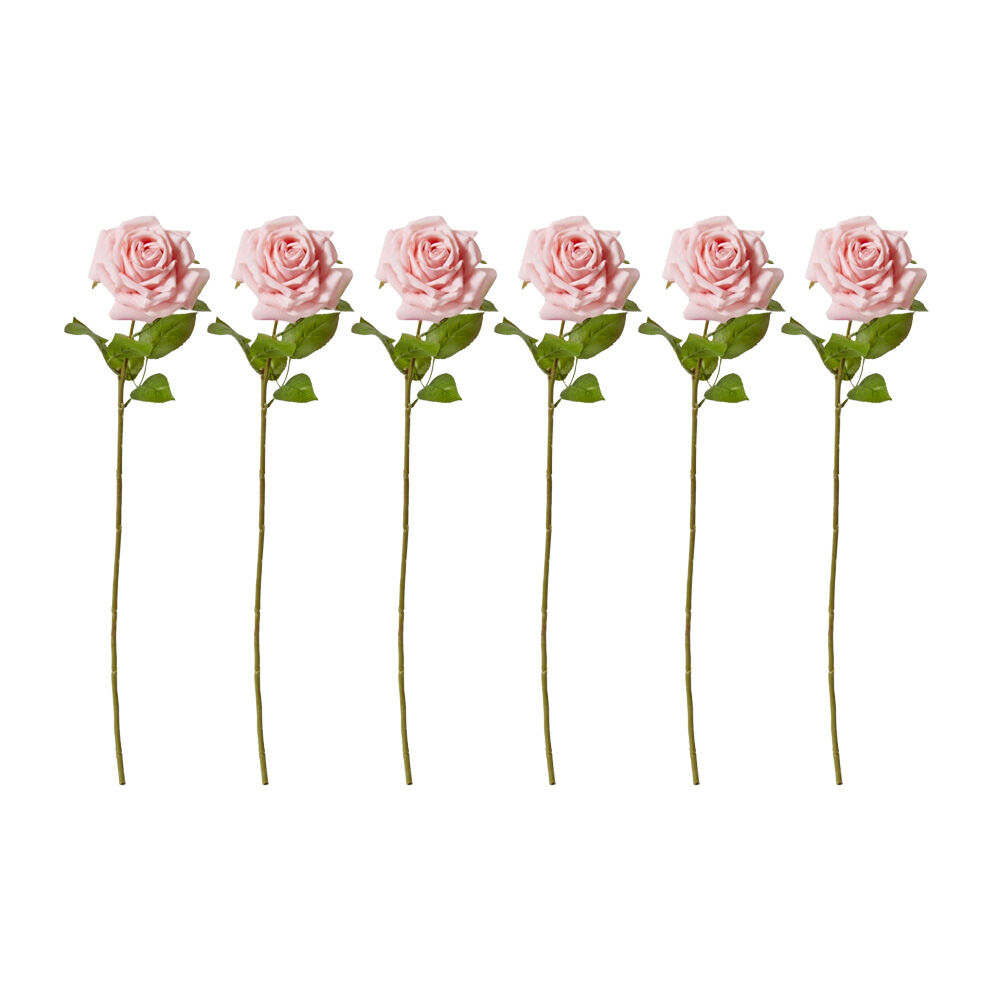 6PK E Style Rose Garden Stem Durable Artificial Flower Pink 22x14x66cm