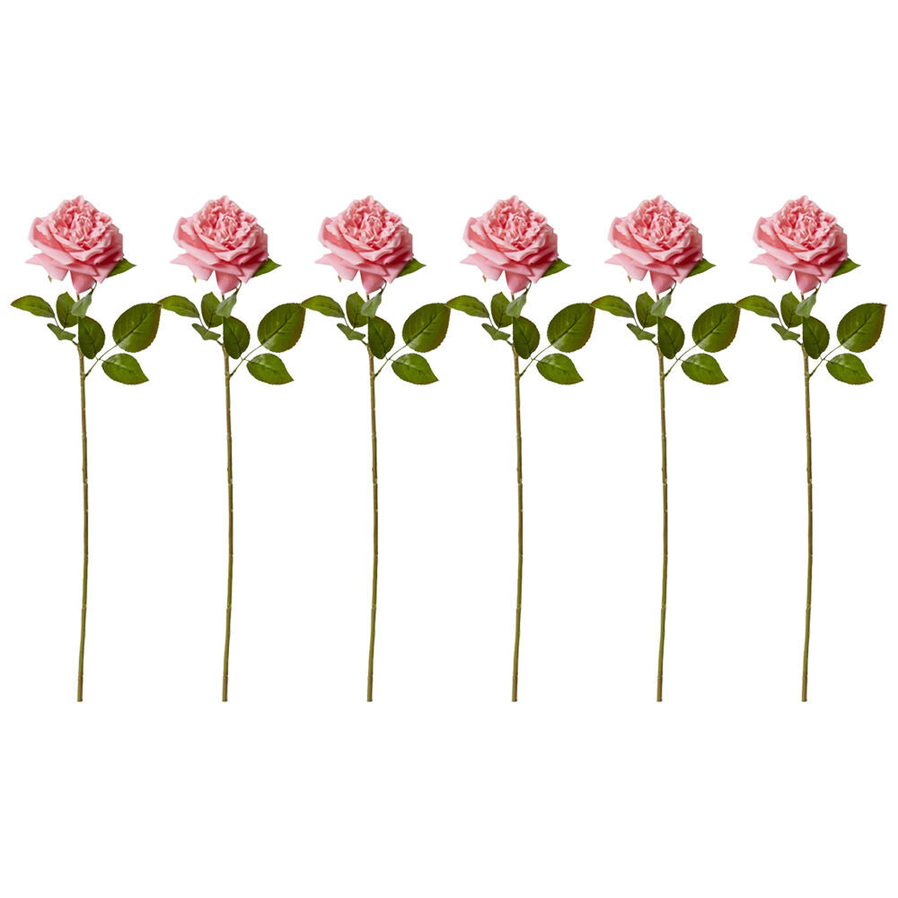 6PK E Style Rose Austin Stem Elegant Artificial Flower Dark Pink 22x14x66cm