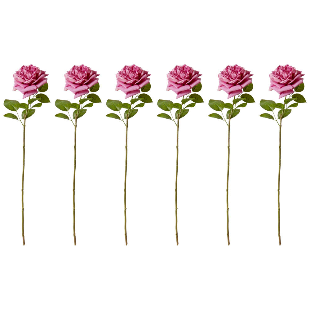 6PK E Style Rose Austin Stem Elegant Artificial Flower Mauve 22x14x66cm