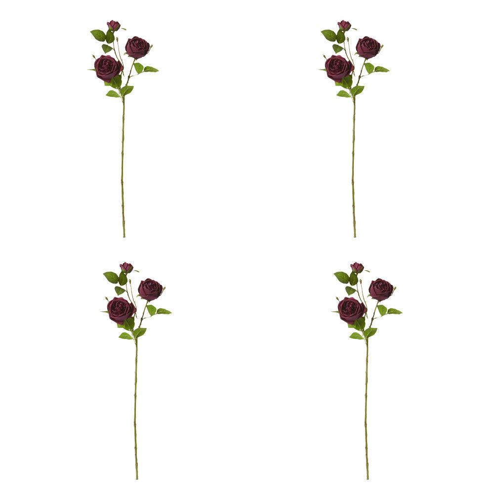 4PK E Style Rose Austin Spray Elegant Artificial Flower Burgundy 24x16x78cm